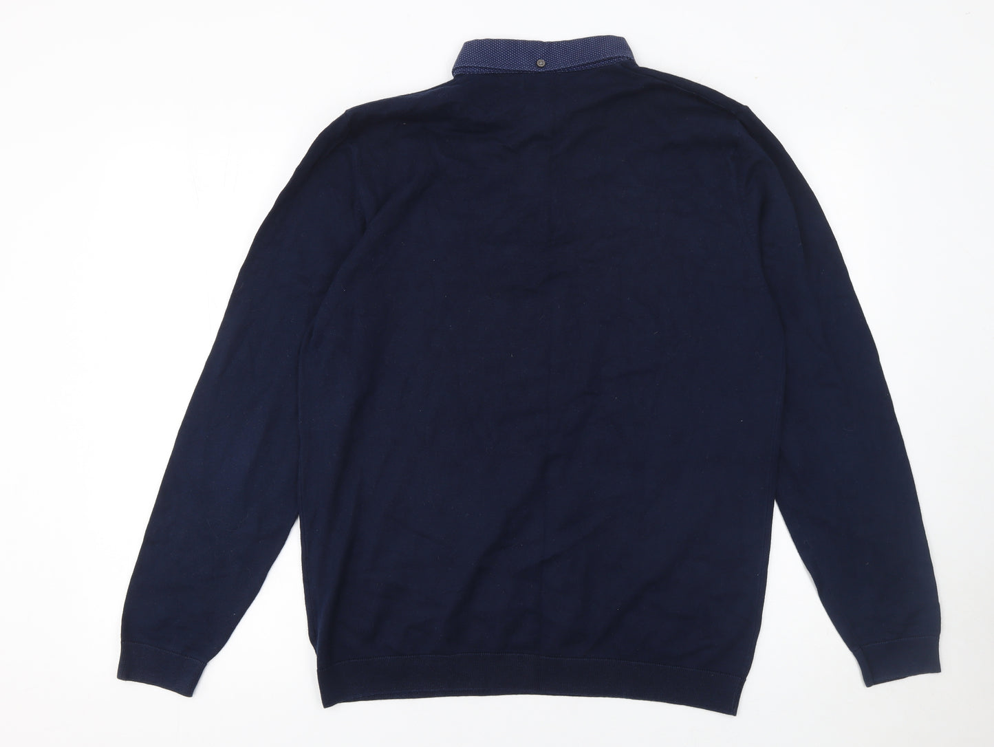 Next Men's Blue Cotton Blend Long Sleeve Polo Shirt Size L