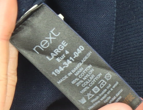 Next Men's Blue Cotton Blend Long Sleeve Polo Shirt Size L