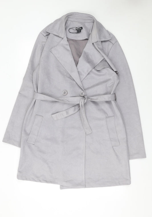 Boohoo Women Grey Belted Trench Coat Size 12 Regular