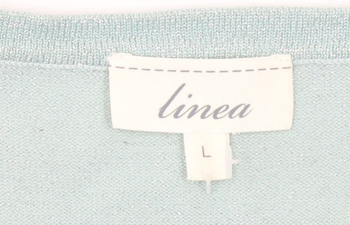 Linea Women Green L Cardigan Round Neck Lightweight Knit