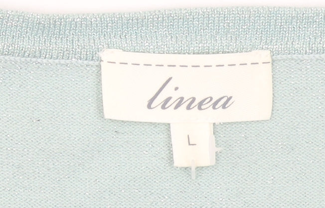 Linea Women Green L Cardigan Round Neck Lightweight Knit