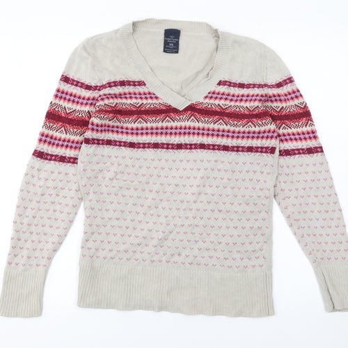 Faded Glory Womens Beige Fair Isle V-Neck Cotton Jumper Size S