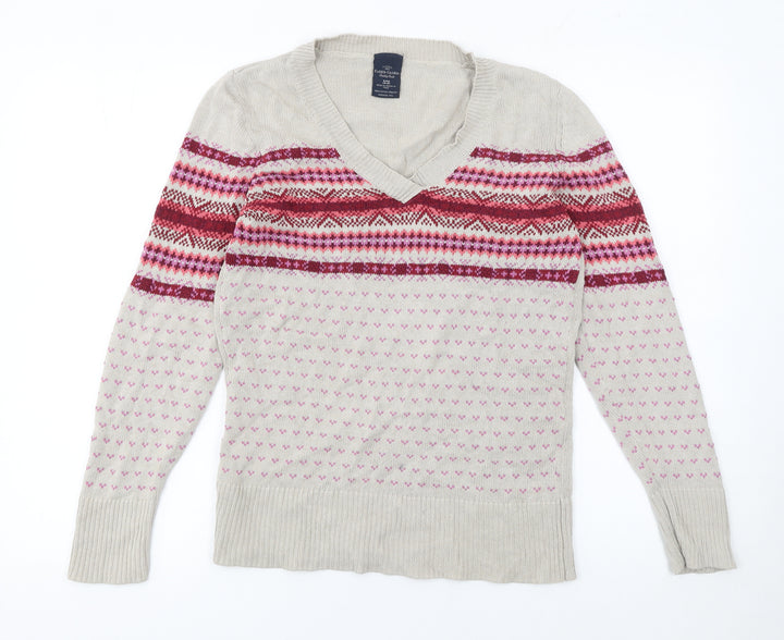 Faded Glory Womens Beige Fair Isle V-Neck Cotton Jumper Size S