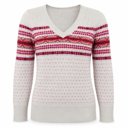 Faded Glory Womens Beige Fair Isle V-Neck Cotton Jumper Size S