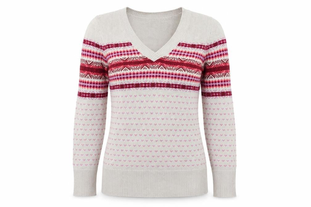 Faded Glory Womens Beige Fair Isle V-Neck Cotton Jumper Size S