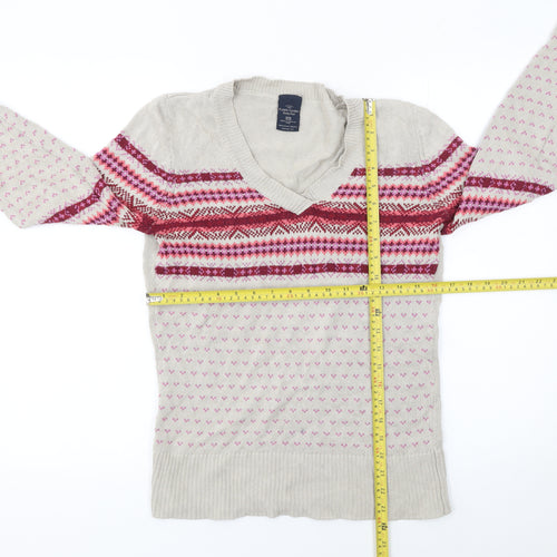 Faded Glory Womens Beige Fair Isle V-Neck Cotton Jumper Size S