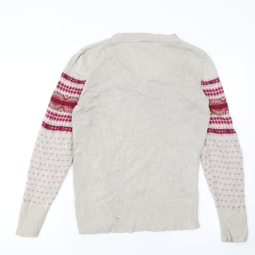 Faded Glory Womens Beige Fair Isle V-Neck Cotton Jumper Size S