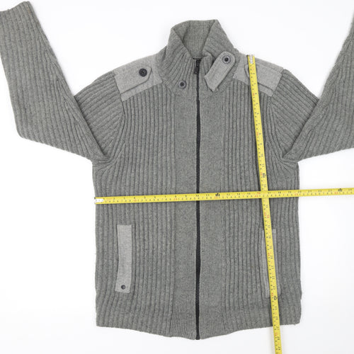 Next Men's Grey Full Zip Chunky Knit High Neck Jumper Size M
