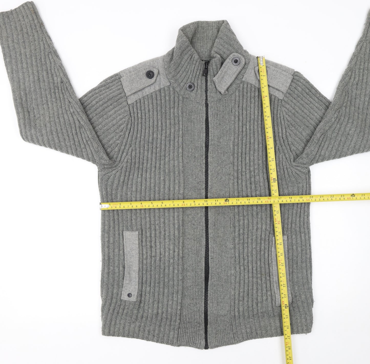 Next Men's Grey Full Zip Chunky Knit High Neck Jumper Size M