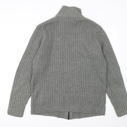 Next Men's Grey Full Zip Chunky Knit High Neck Jumper Size M