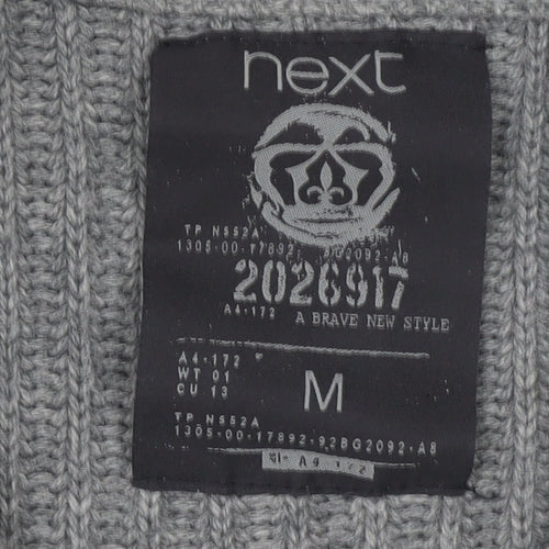 Next Men's Grey Full Zip Chunky Knit High Neck Jumper Size M