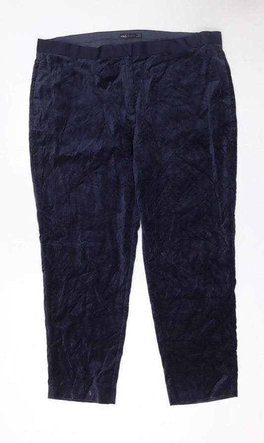 Marks and Spencer Women’s Blue Regular Fit Velvet Trousers Size 20