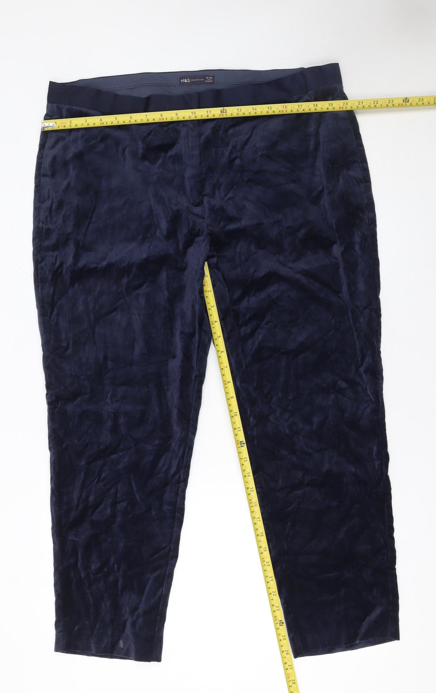 Marks and Spencer Women’s Blue Regular Fit Velvet Trousers Size 20