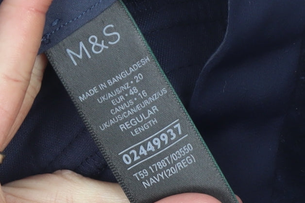 Marks and Spencer Women’s Blue Regular Fit Velvet Trousers Size 20