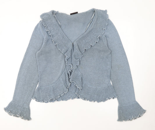Principles Women's Blue Ruffle Trim Knit Cardigan Size 18