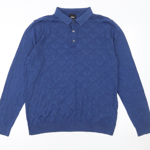 Burton Menswear London Men's Blue Long Sleeve Polo Shirt L
