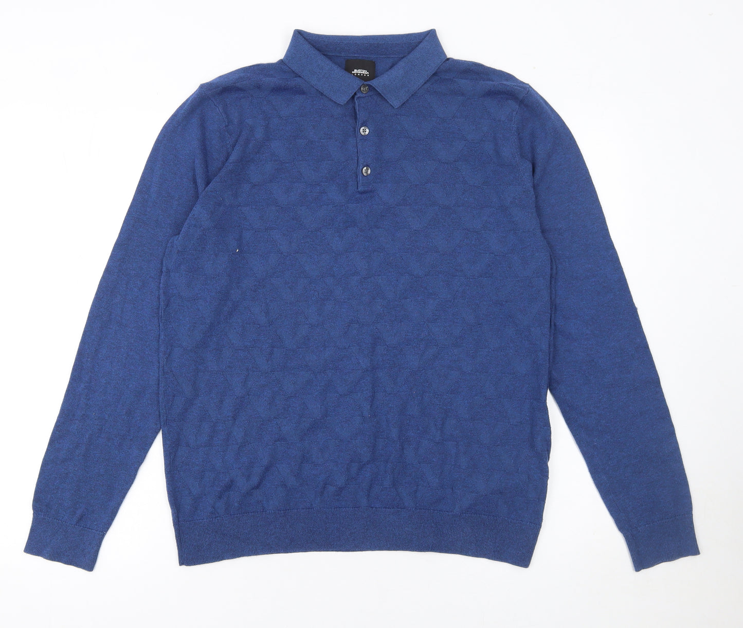 Burton Menswear London Men's Blue Long Sleeve Polo Shirt L