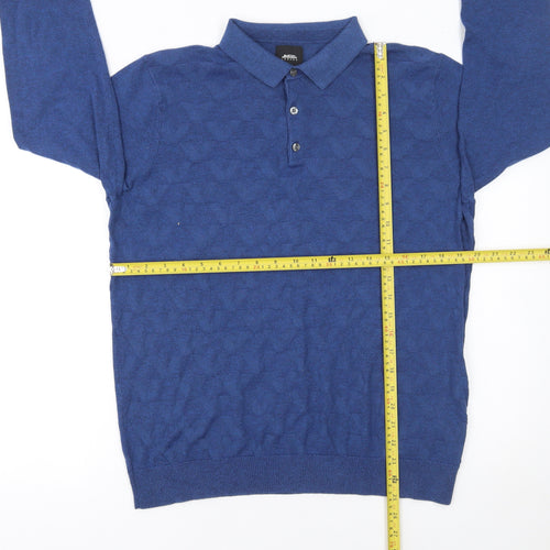 Burton Menswear London Men's Blue Long Sleeve Polo Shirt L