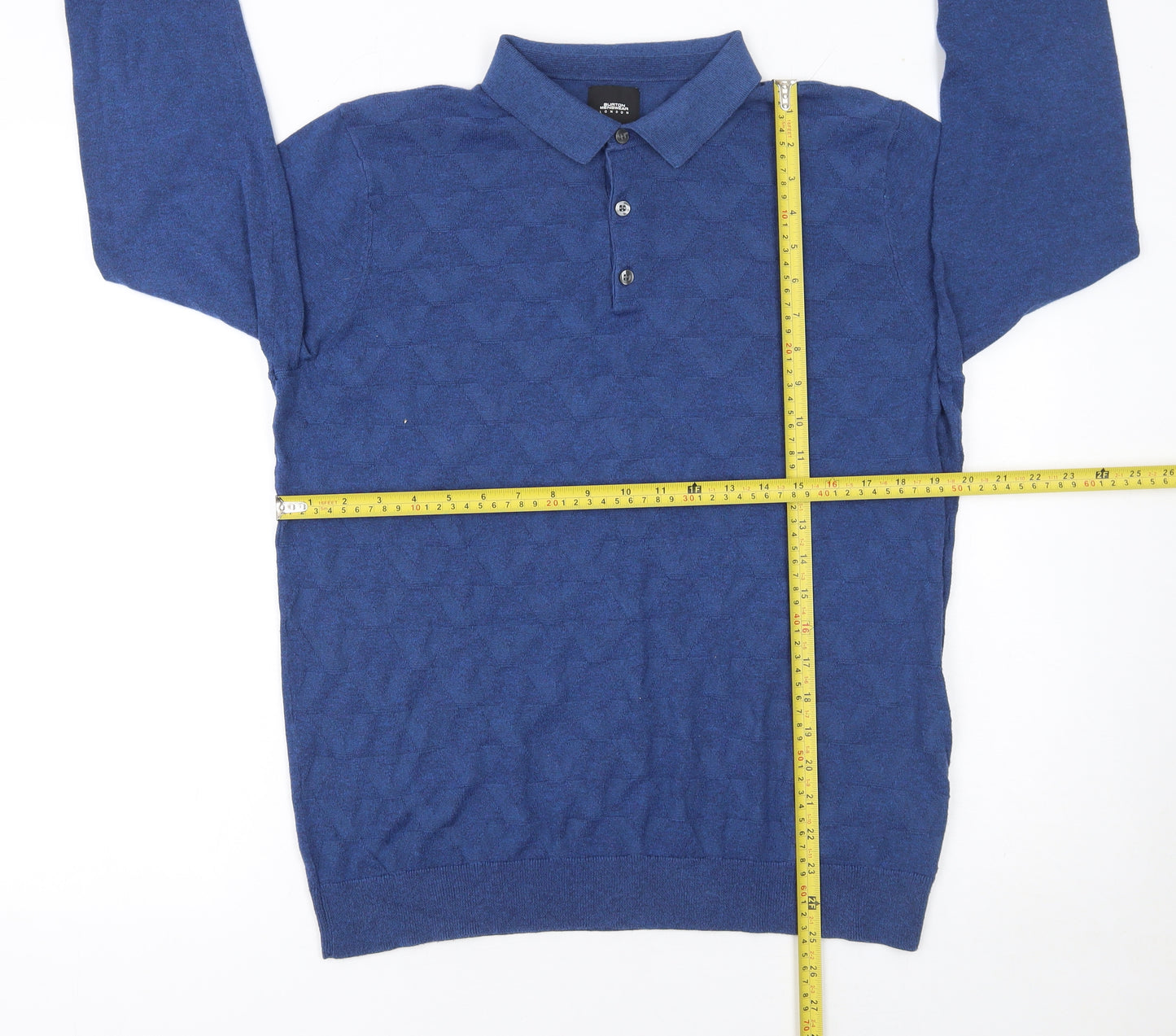 Burton Menswear London Men's Blue Long Sleeve Polo Shirt L
