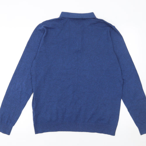 Burton Menswear London Men's Blue Long Sleeve Polo Shirt L