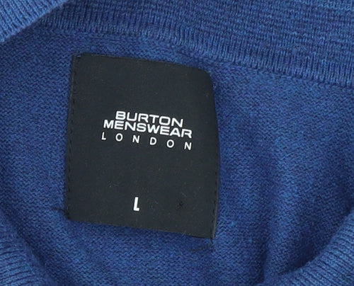Burton Menswear London Men's Blue Long Sleeve Polo Shirt L
