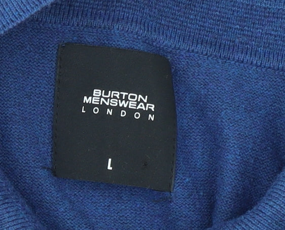 Burton Menswear London Men's Blue Long Sleeve Polo Shirt L