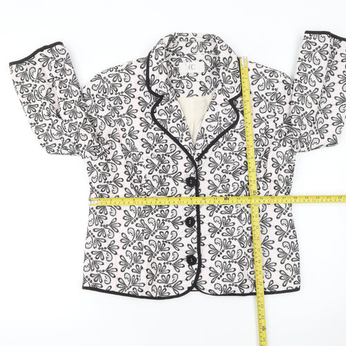 CC Women White Black Floral Embroidered Suit Jacket Size 14 Cotton Blend
