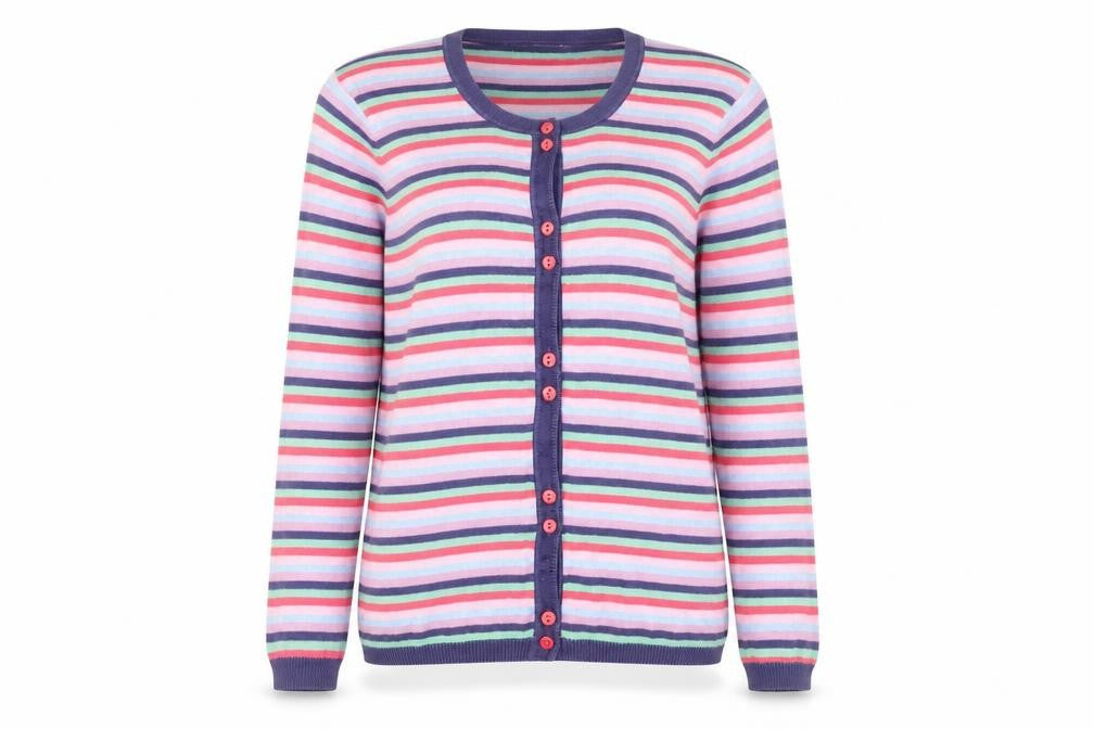 Front view of Tulchan women’s multicoloured cotton striped cardigan, size S