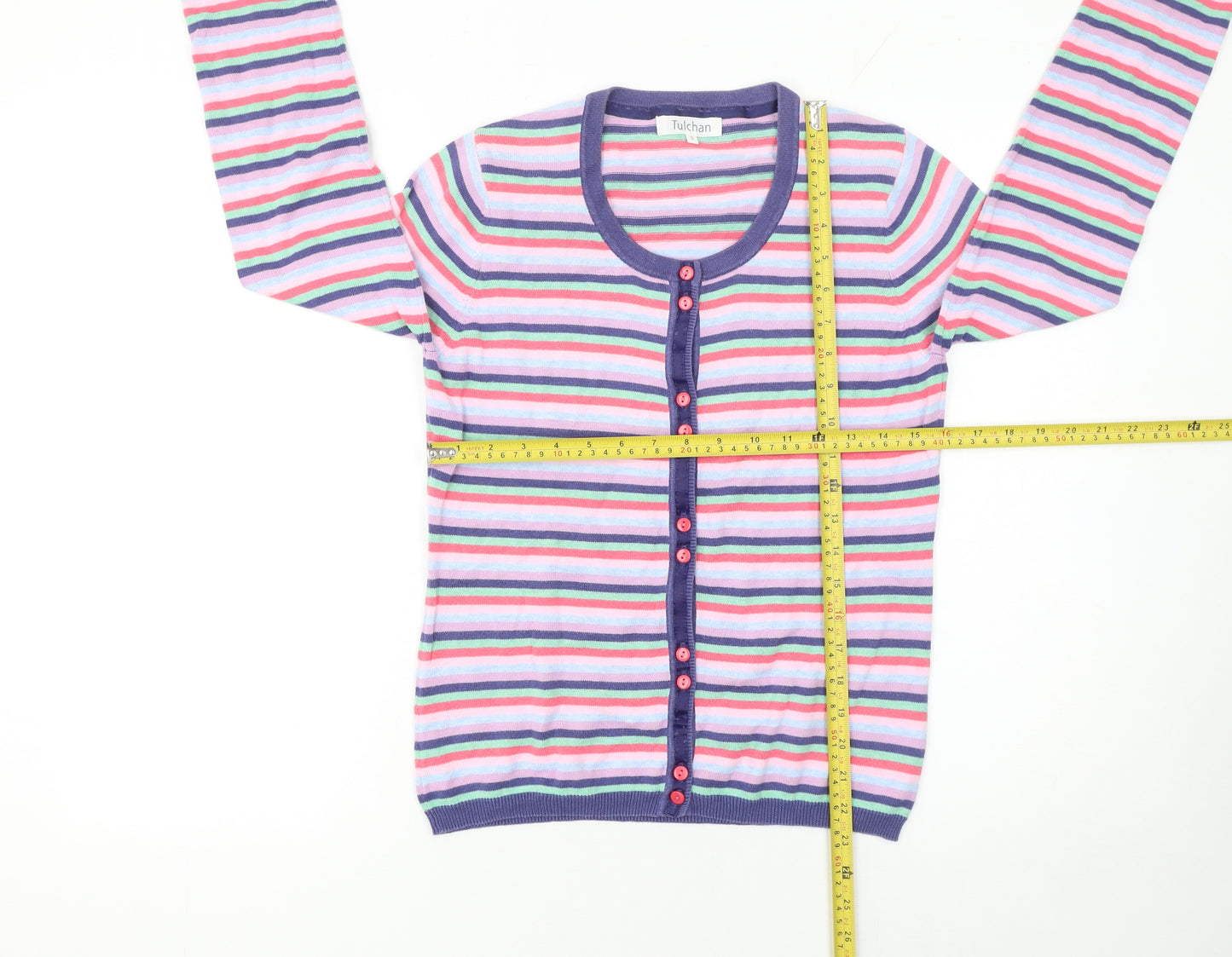 Tulchan Womens Multicoloured Cotton Striped Cardigan Size S