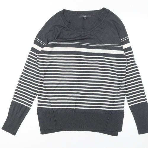Next Women’s Grey Striped Crew Neck Long Sleeve Pullover Jumper Size 14