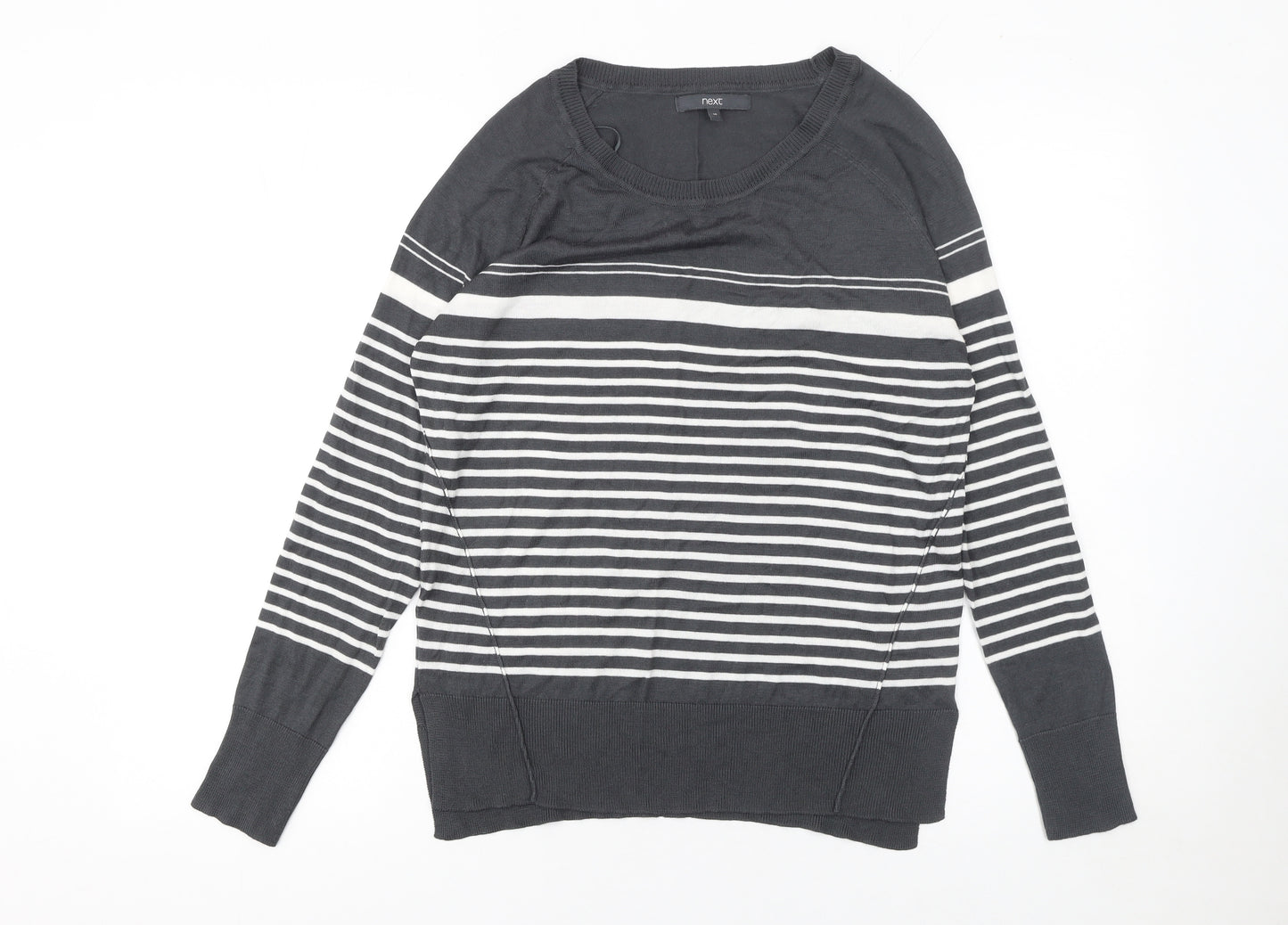 Next Women’s Grey Striped Crew Neck Long Sleeve Pullover Jumper Size 14