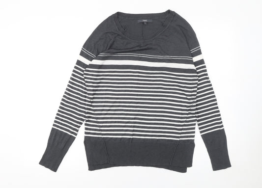Next Women’s Grey Striped Crew Neck Long Sleeve Pullover Jumper Size 14