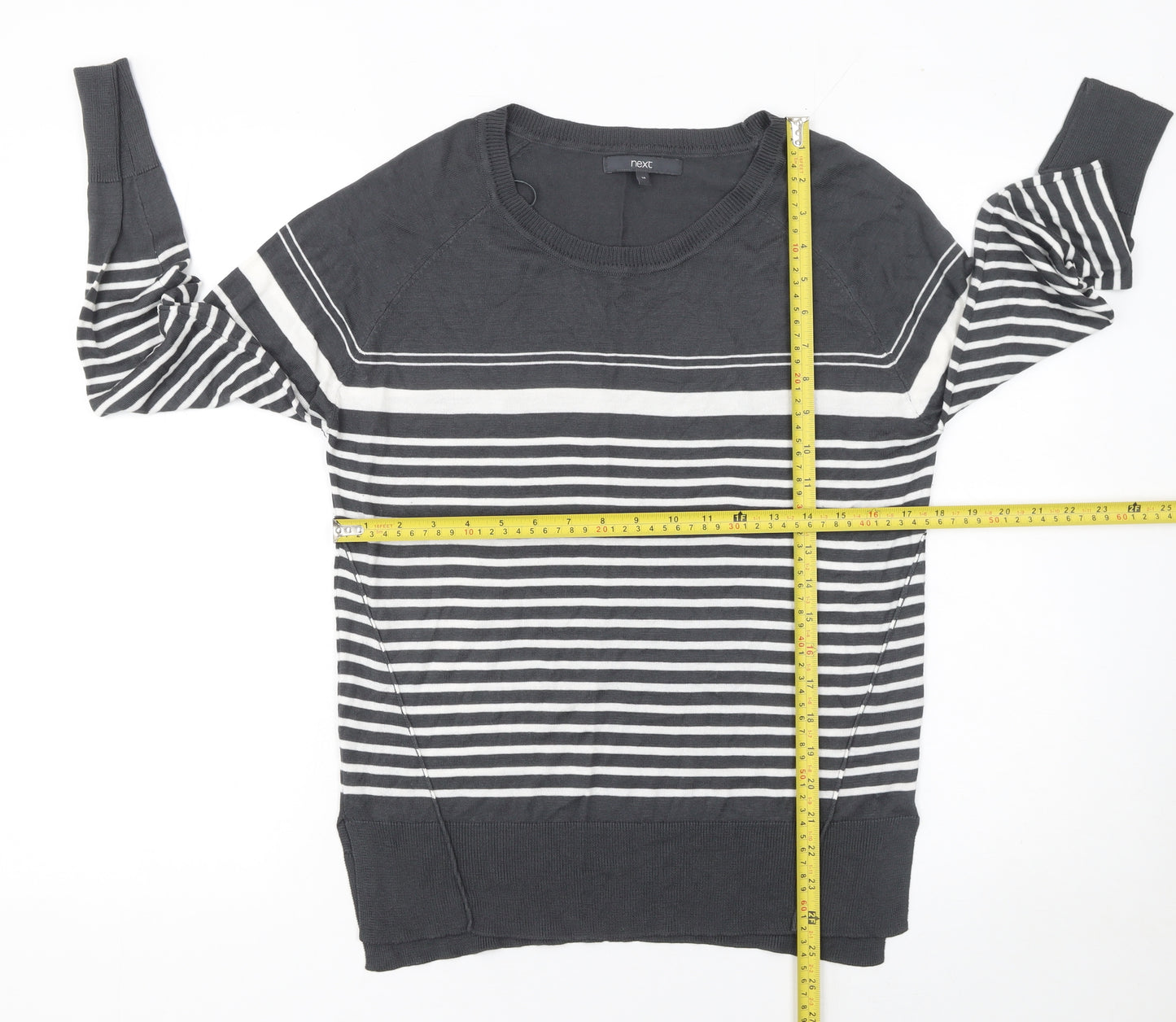 Next Women’s Grey Striped Crew Neck Long Sleeve Pullover Jumper Size 14