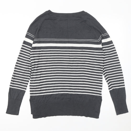 Next Women’s Grey Striped Crew Neck Long Sleeve Pullover Jumper Size 14