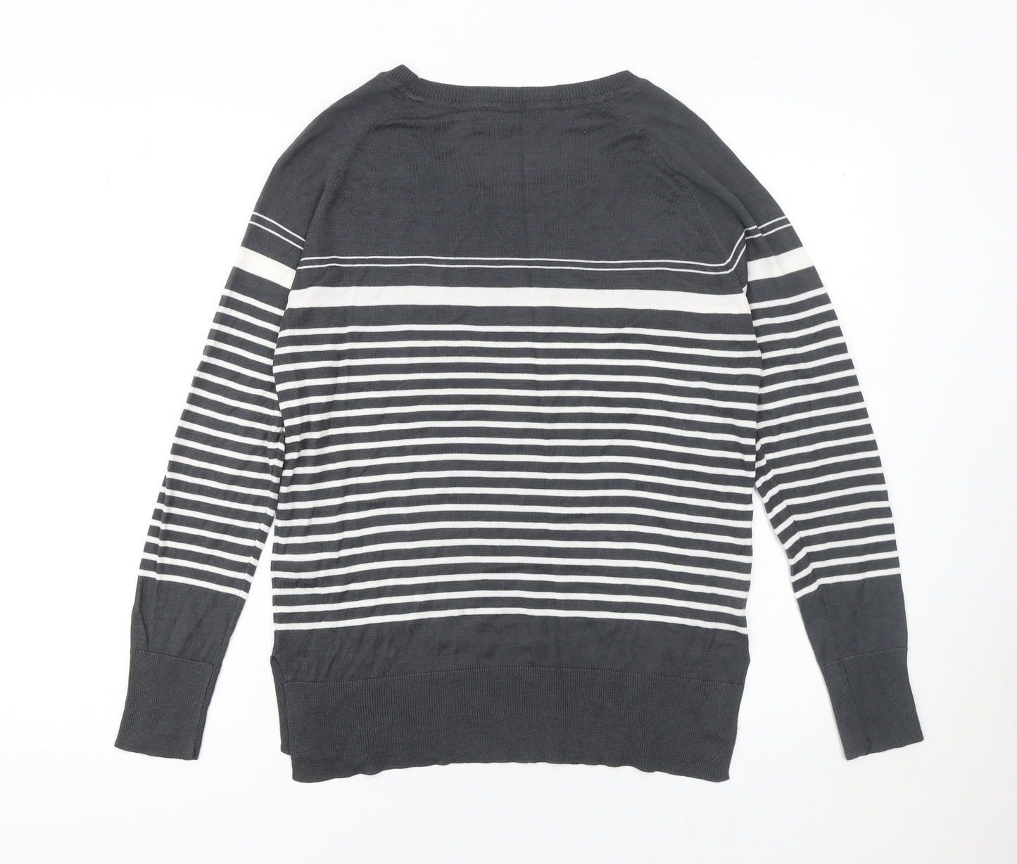 Next Women’s Grey Striped Crew Neck Long Sleeve Pullover Jumper Size 14