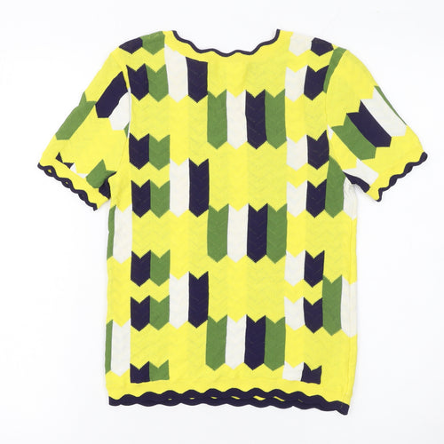 Zara Knit Women's Multicoloured Geometric Short Sleeve Viscose Top S