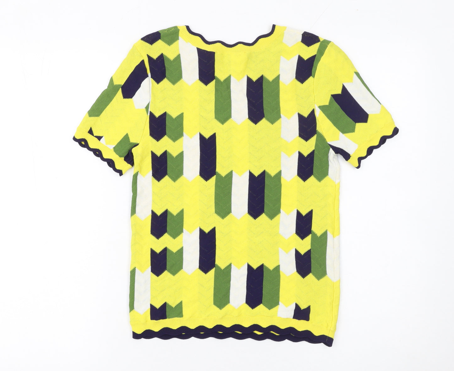 Zara Knit Women's Multicoloured Geometric Short Sleeve Viscose Top S