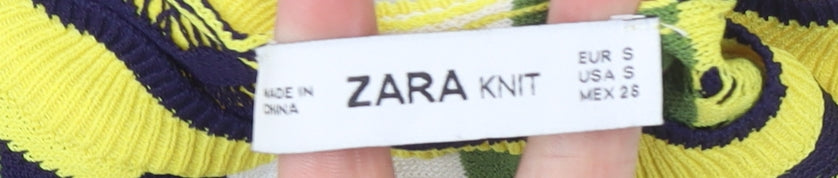 Zara Knit Women's Multicoloured Geometric Short Sleeve Viscose Top S