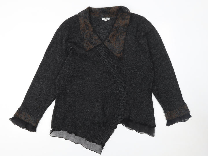 Nina Murati Women Black XL Wrap Cardigan Mohair Wool Blend