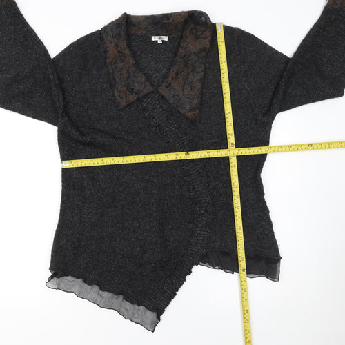 Nina Murati Women Black XL Wrap Cardigan Mohair Wool Blend