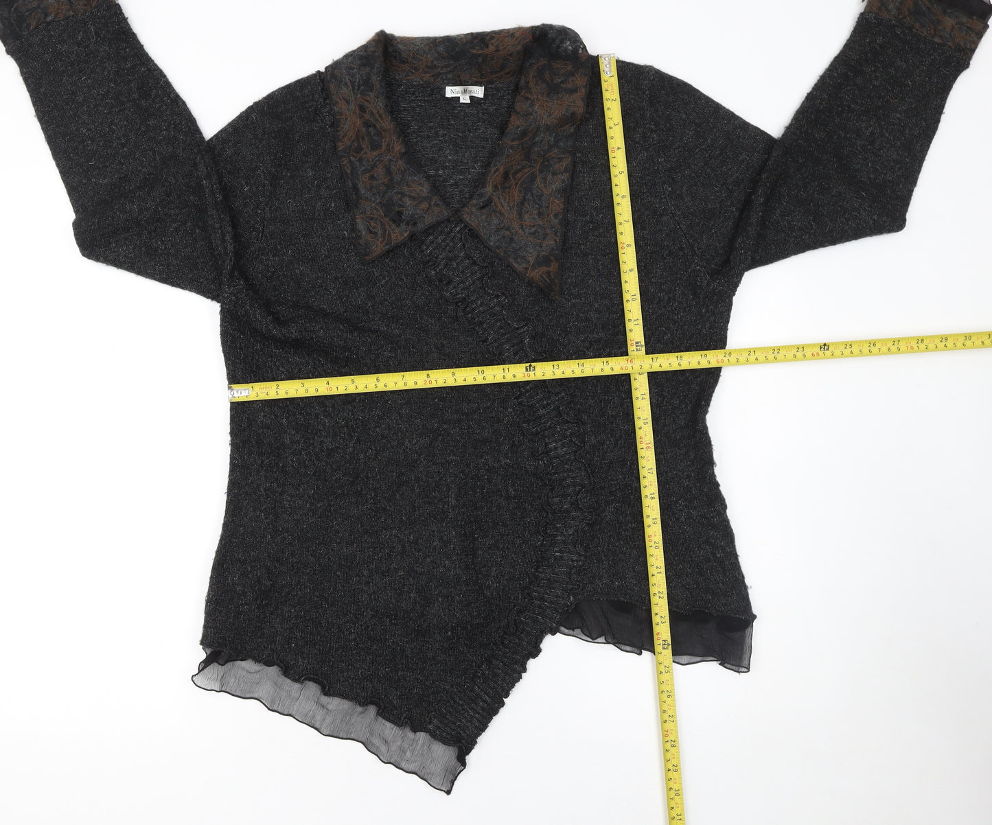 Nina Murati Women Black XL Wrap Cardigan Mohair Wool Blend