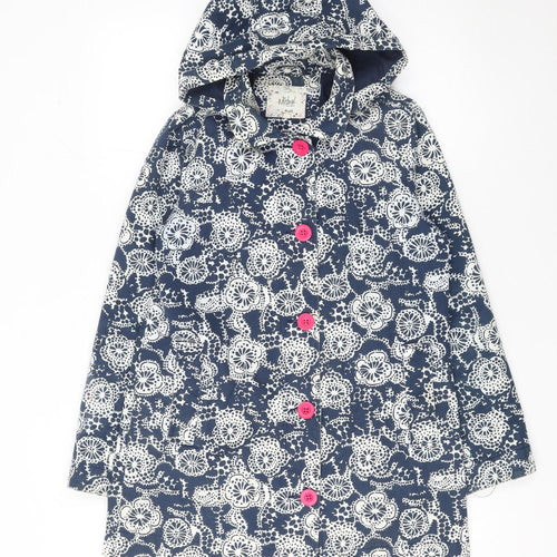 Mistral Women's Blue Floral Hooded Cotton Rain Coat Size 8