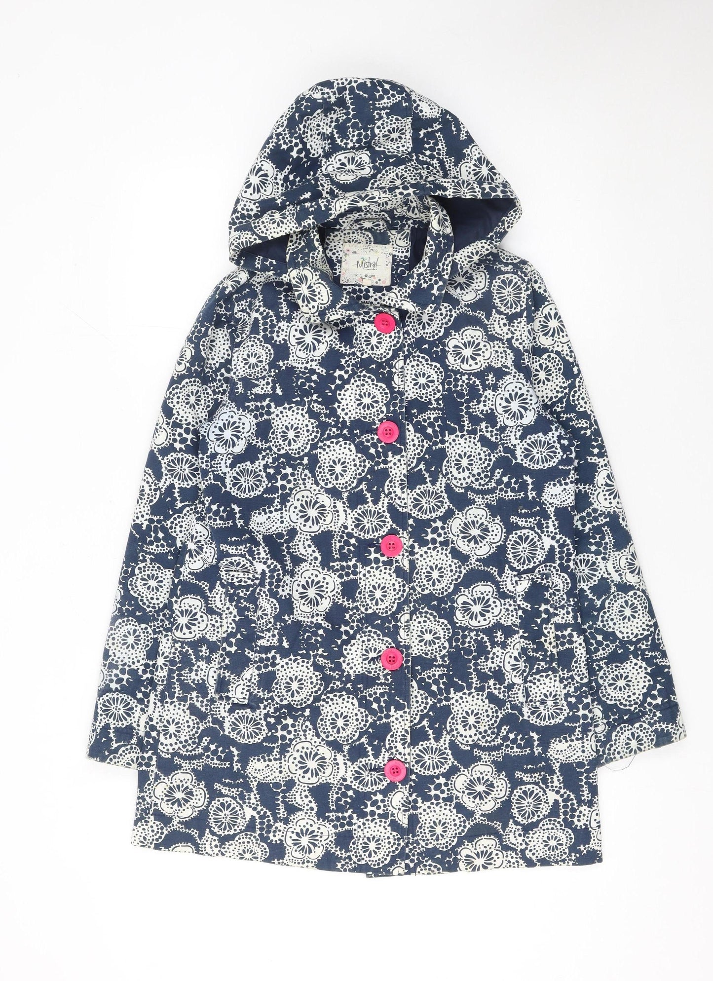 Mistral Women's Blue Floral Hooded Cotton Rain Coat Size 8