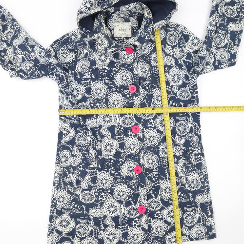 Mistral Women's Blue Floral Hooded Cotton Rain Coat Size 8