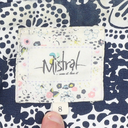 Mistral Women's Blue Floral Hooded Cotton Rain Coat Size 8