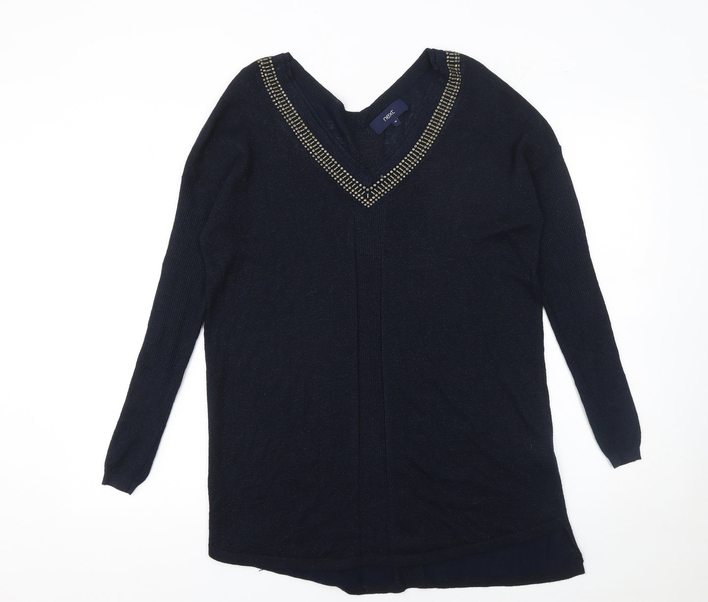 Next Women's Black Jewel V-Neck Long Sleeve Knit Jumper Size 10