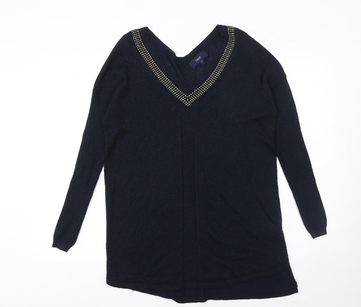 Next Women's Black Jewel V-Neck Long Sleeve Knit Jumper Size 10