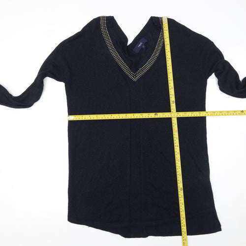 Next Women's Black Jewel V-Neck Long Sleeve Knit Jumper Size 10