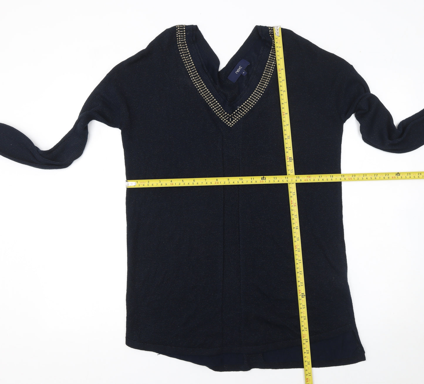 Next Women's Black Jewel V-Neck Long Sleeve Knit Jumper Size 10