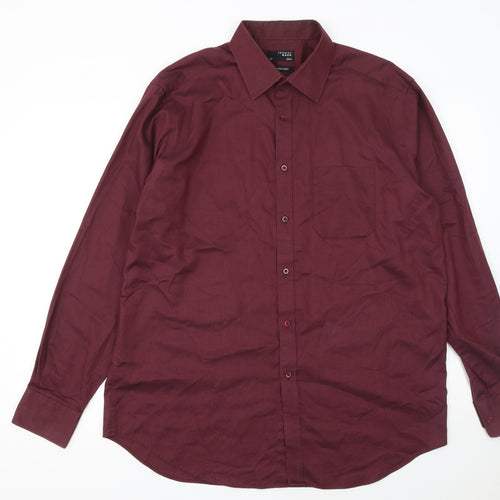 Thomas Nash Men's Red Cotton Blend Long Sleeve Regular Fit Button-Up Shirt 17in